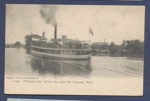 Dampfer MINERAL CITY am Mt Clemens Michigan #5064 - Flagge pmk Mount Clemens 1908 - Bild 1 von 2