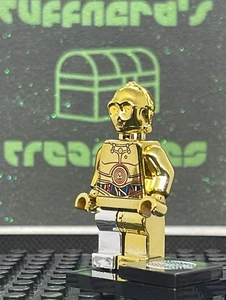 NEW! CUSTOM PAD PRINTED LEGO STAR WARS C-3PO GOLD VAC-METAL CHROMED w/SILVER LEG - Picture 1 of 13