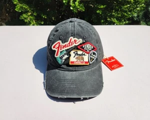 American Needle Fender Guitar Music Patches Gray Distressed Strapback Hat Cap - Picture 1 of 9