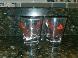 2 Hazel Atlas Shot Cordial Glasses Fox Hunt Horse Hounds 1950s Vintage - Picture 1 of 5