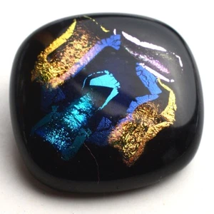 Modern Black Glass Button Tile with Colorful Foil Underlays 1-1/16” - Picture 1 of 5