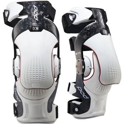 NEW POD K8 3.0 CARBON KNEE BRACES WHITE PAIR ADULT MOTOCROSS MX ENDURO GUARDS - Image 1 of 4