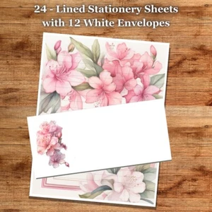 24 - Lined Stationary Sheets with 12  White Envelopes - Spring Design #032 - Picture 1 of 2