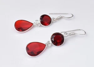 925 Sterling Silver Ruby Handmade Ethnic Beautiful light weight Earrings ES-1417 - Picture 1 of 5