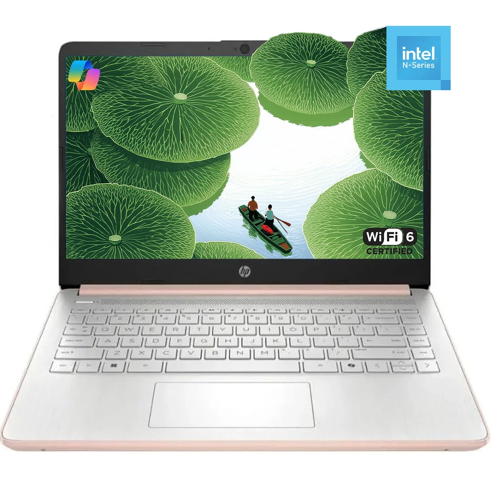 Студенческий ноутбук 2025 HP 14, процессор Intel N150, до 16 ГБ 128 ГБ + W11Pro розовое золото - Изображение 1 из 4