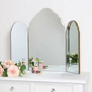 Antiguo tocador espejo triple arqueado dorado tocador maquillaje mesa glamour - Imagen 1 de 4