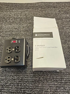 Monoprice Heavy Duty 4 Outlet Metal Surge Power Box - Black 6 Feet Cord - Image 1 of 4