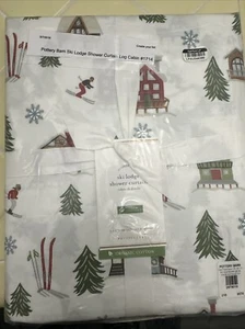 HTF RARE Pottery Barn Skiers Lodge Winter Holiday Shower Curtain - Picture 1 of 2
