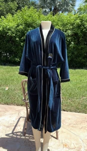 VINTAGE CHRISTIAN DIOR GREEN VELVET VELOUR BLACK TRIM CASUAL BELT BATHROBE Sz S - Picture 1 of 18