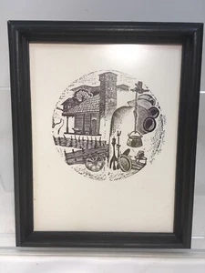 Russian Homestead Sketch Etching Artist Signed 9x7" Framed Vintage Folk Art - Picture 1 of 5