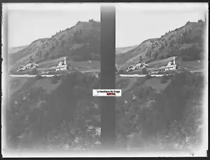 Montagne, église, Plaque verre photo ancienne, négatif noir & blanc 9x12 cm - Photo 1 sur 2