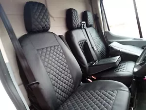 Seat Covers 2+1 FOR FORD TRANSIT CUSTOM 2015 + BLACK CENTER Eco Leather RHD - Picture 1 of 5