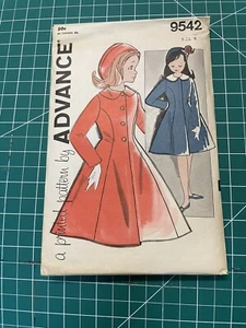 Advance Rare FF Sew Pattern 9542 girls Jacket Coat Frock Retro Sz 8 50’s/60’s - Picture 1 of 2