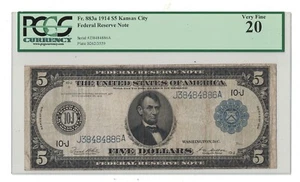 U.S. - Series of 1914 $5.00 Federal Reserve Note (PCGS Very Fine 20) - Picture 1 of 2