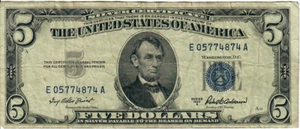1953A 5$ Silver Certificate - Blue Seal - IBP/RBA E05774874A - #13603 - Picture 1 of 2