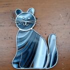 Stained Glass Black Grey Cat Kitty Suncatcher 5" X 4".   I14