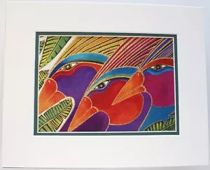 Birds From The Rainbow Forest by Laurel Burch Abstract Print Double Matted - Picture 1 of 1