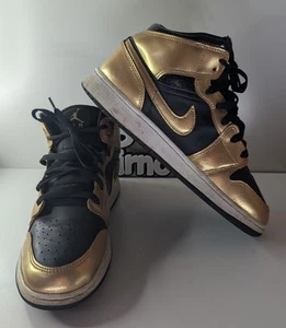 Nike Air Jordan Ladies Trainers Mid Top Gold Black Size UK 6 Used - Picture 1 of 8