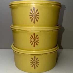 Vintage Tupperware Servier Kanister Set Ernte Gold Gelb Starburst Design - Bild 1 von 9