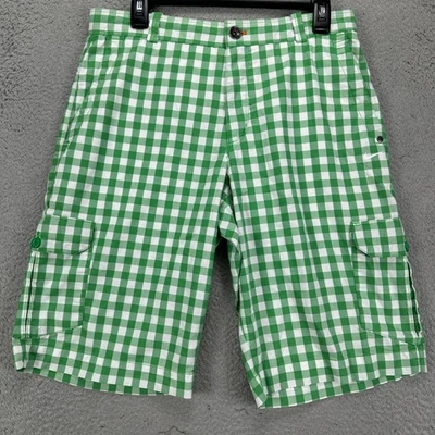 Nike Dri Fit Shorts Golf Men 32 Medium Green White Plaid Cargo Pocket Flat Front - Image 1 of 4