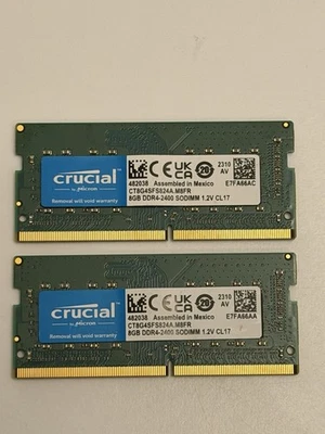 Two (2) Crucial CT8G4SFS824A 8GB DDR4-2400 SODIMMs (16GB Total) - Image 1 of 2