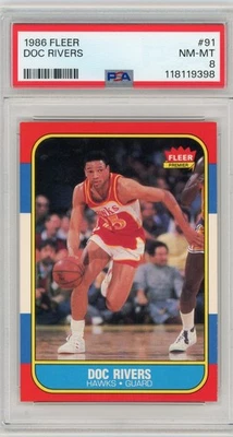 1986 FLEER #91 DOC RIVERS RC HAWKS PSA 8 SET BREAK - Image 1 of 2