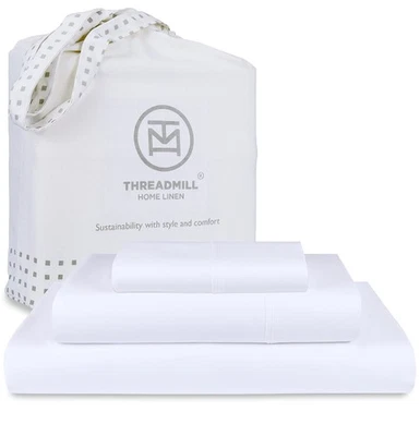 3-Piece 100% Cotton Twin XL Sheet Set 16" Deep Pocket White Sateen - Image 1 of 4