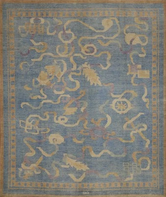 Transitional Oriental Blue Handmade Ziegler Vegetable Dye Large Rug 12x12 Ft  - Image 1 of 4