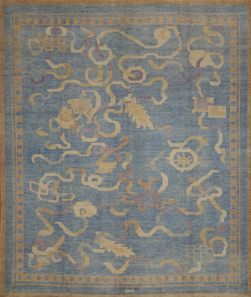 Transitional Oriental Blue Handmade Ziegler Vegetable Dye Large Rug 12x12 Ft  - Image 1 of 4