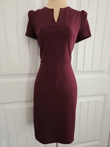 The Limited Short Sleeve V neck Cranberry Burgundy Sheath Dress Sz 4 Crepe - Picture 1 of 9