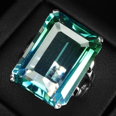 Bi Color Green Tourmaline Baguette 19.15ct 925 Sterling Silver Handmade Rings - Image 1 of 4