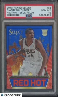 2013-14 Panini Select Red Hot Blue Prizm Giannis Antetokounmpo RC 21/49 PSA 10 - Image 1 of 2