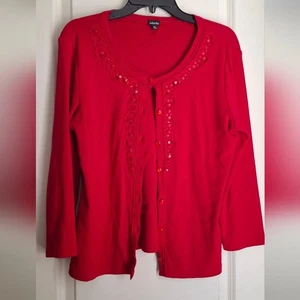 Rafaella Cardigan Sweater Red Embellished  Sz M BOHEMIAN PROFESIONAL FORMAL - Picture 1 of 7