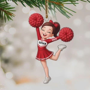 2D flache Cheerleader Mädchen personalisiert Acryl Ornament, Weihnachtsgeschenk Deko - Bild 1 von 8