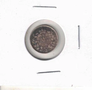 1916 Newfoundland King George V Silver 5 cent coin Sterling 92.5 % pure RARE !!! - Foto 1 di 2