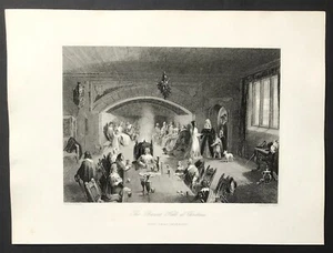 Baron Hall at Christmas fine steel engraved print antique 1844 - Picture 1 of 2