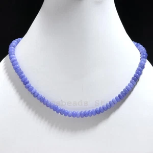 925 Sterling Silver Tanzanite Quatz Rondelle Gemstone 8MM Smooth Necklace 18" - Picture 1 of 10