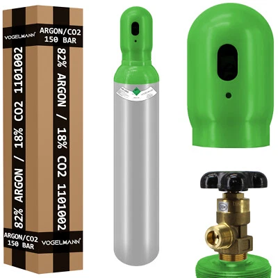 VOGELMANN Gasflasche 8 Liter gemischt ARGON (82%) CO2 (18%) Schutzgas Schweißgas MIG Stahl