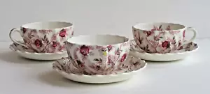 Spode Copeland Rosebud Chintz Pink Vine (3) Cup & Saucer Sets~6 Pcs - Picture 1 of 6