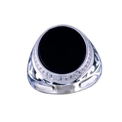 Anello In Argento Sterling Da Uomo Con Onice E Pietre Di Zirconia Cubica - Immagine 1 di 4