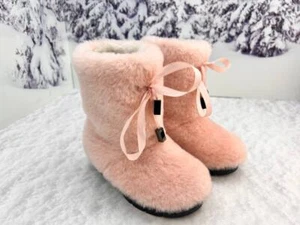 Stivali rosa vera pelle di pecora per ragazze bambini mukluks stivali in pelliccia di pecora - Foto 1 di 11