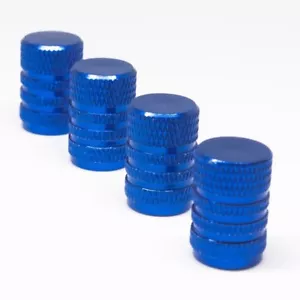 4x Blue Aluminum Universal Piston Tire Valve/Wheel Air Port Dust Cover Stem Caps - Picture 1 of 4