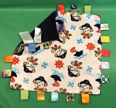 Taggies 猴子 海盗 安全毯 Lovey 海盗船 蓝色 缎带 边缘 — 第 1/4 张图片