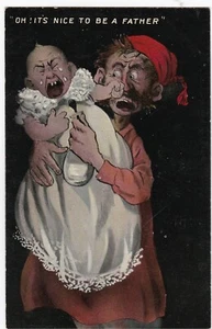 Postkarte "Oh! It's Nice to be a Father " Comic Baby Punching Father Unposted  - Bild 1 von 2