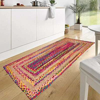 Indian Hand Woven Runner Rag Rug, Braided Jute Runner Rug Floor Area Runner Jute - Image 1 of 4