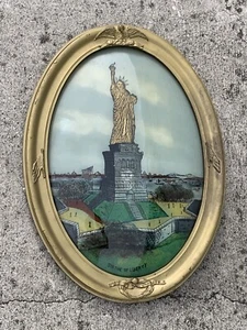 Antique Reverse Painting STATUE of LIBERTY New York USA Wall Art 23/16 ❤️sj8m - Picture 1 of 12
