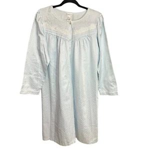 Camicia da notte Miss Elaine blu midi maniche lunghe ricamata morbida taglia media - Foto 1 di 6