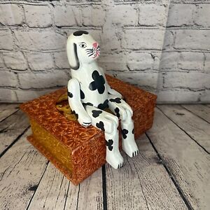 20cm Black White Dog Sitting Animal, Wooden Shelf Ornament Handmade & Fairtrade