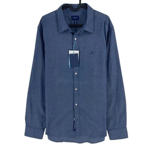 GANT Navy Blue Tech Prep Indigo Dobby Slim Fit Shirt Size XL 43/44 17.5 - Picture 1 of 10