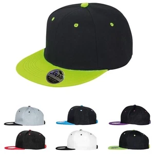 Snapback Baseball Cap Two Tone Flat Peak Adjustable Hip Hop Retro Hat - Picture 1 of 17